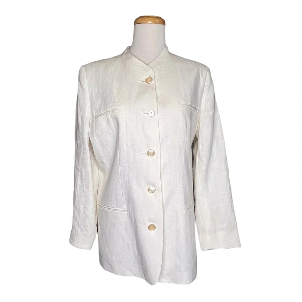 Harvé Benard By Benard Holtzman Vintage Womens Linen Kimono Jacket Ivory Size 10